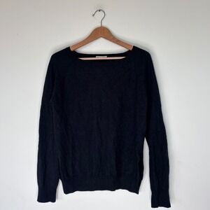 Garnet Hill 100% Cashmere Black Crew Neck Pullover Size Large
